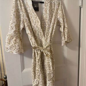 Boston Proper Ivory Dress with Gold Detailing